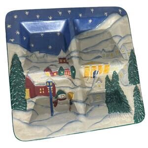 Best Home Holiday Hill Christmas 3D Scene Large Ceramic Segmented Platter
